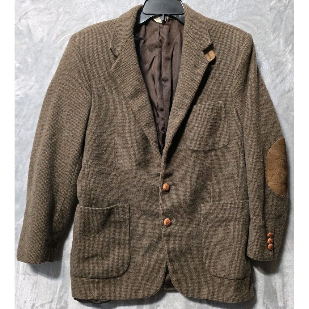 Vintage Sutter & Grant Tweed Wool Suit Jacket Coat Elbow Pads Pockets 42